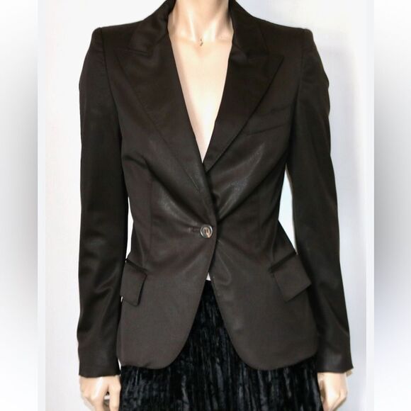 Gucci Tom Ford Brown Wool Peak Lapel Blazer | Size 10 - Picture 1 of 14
